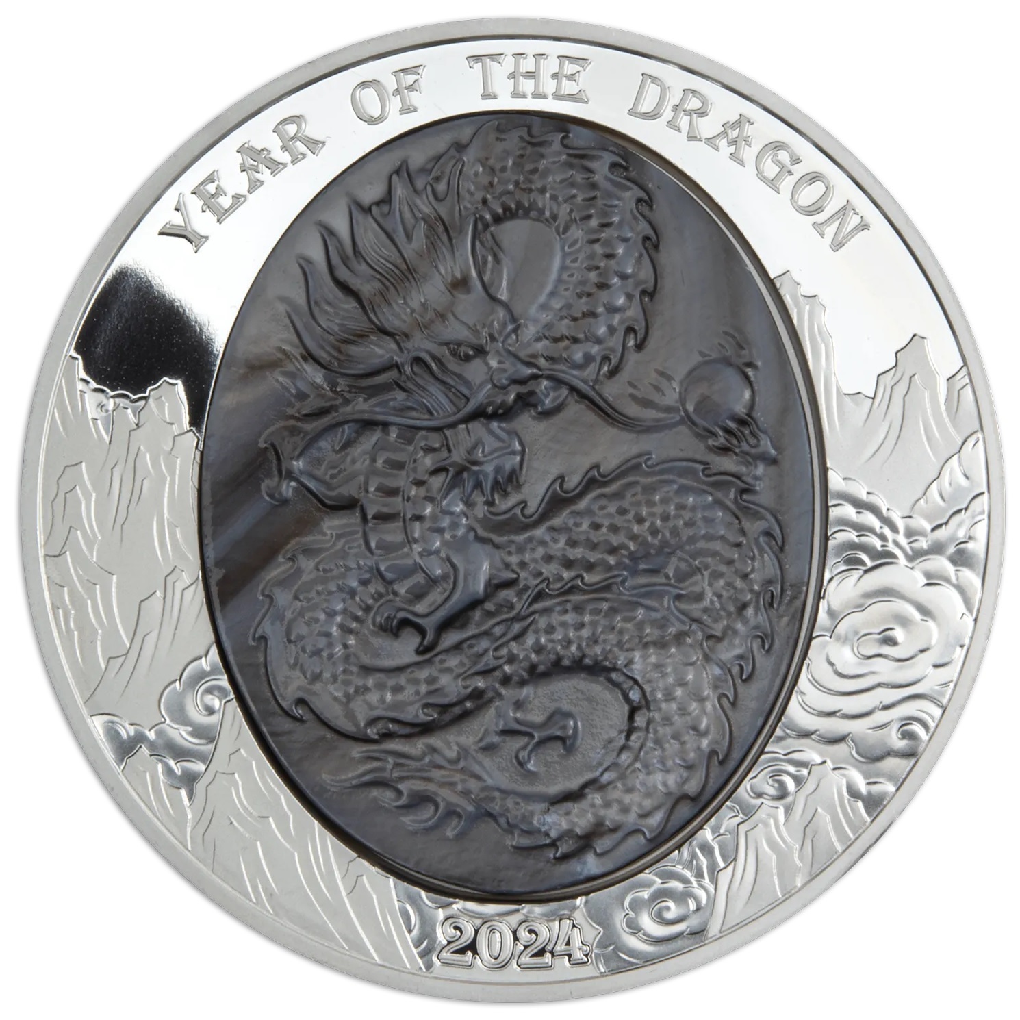 (W106.25.D.2024.5.oz.Ag.1) 25 Dollars Solomon Islands 2024 5 oz Proof silver - Year of the Dragon Reverse (zoom)