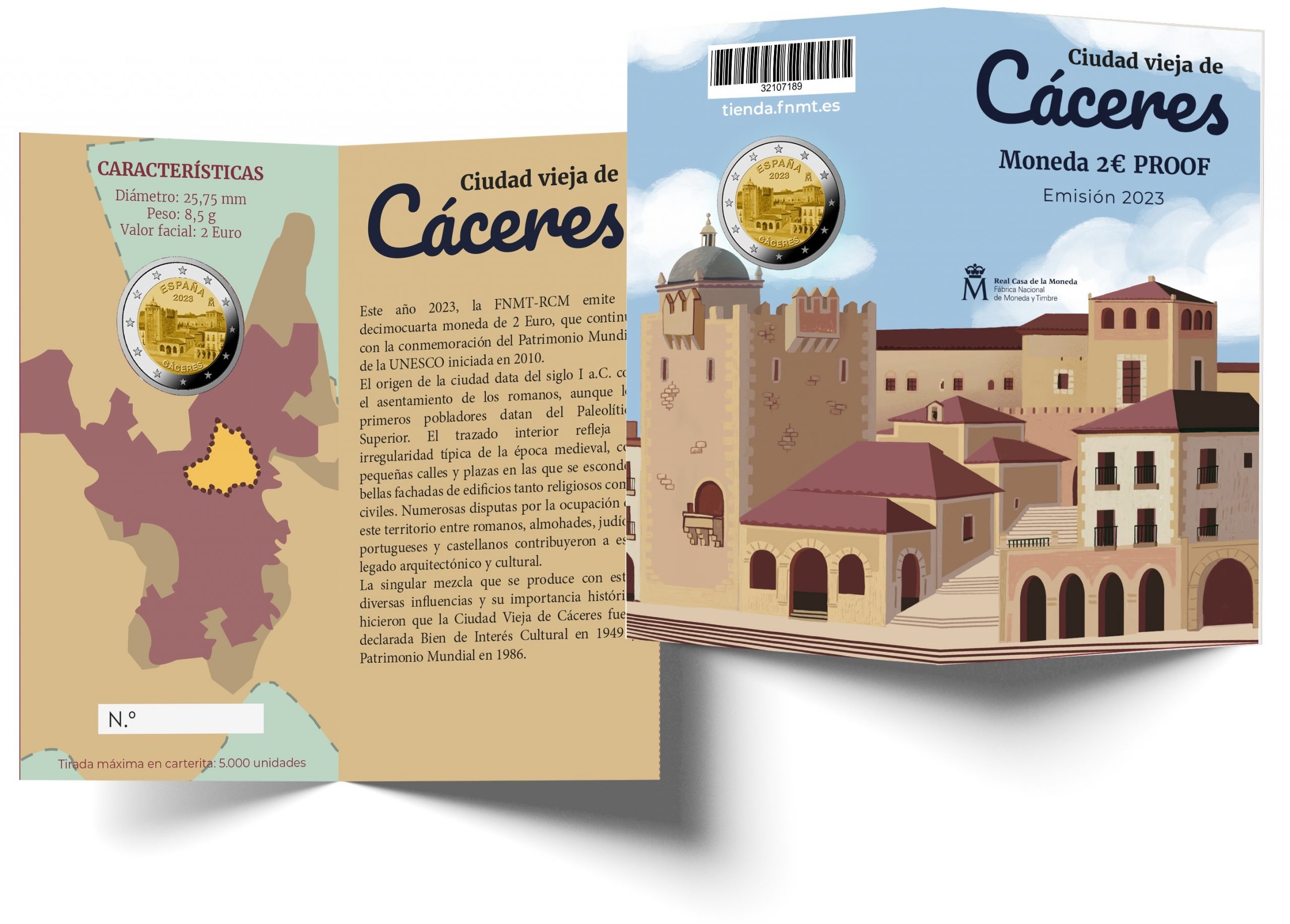 2 euro Spain 2023 Proof - Old Town of Cáceres (zoom)