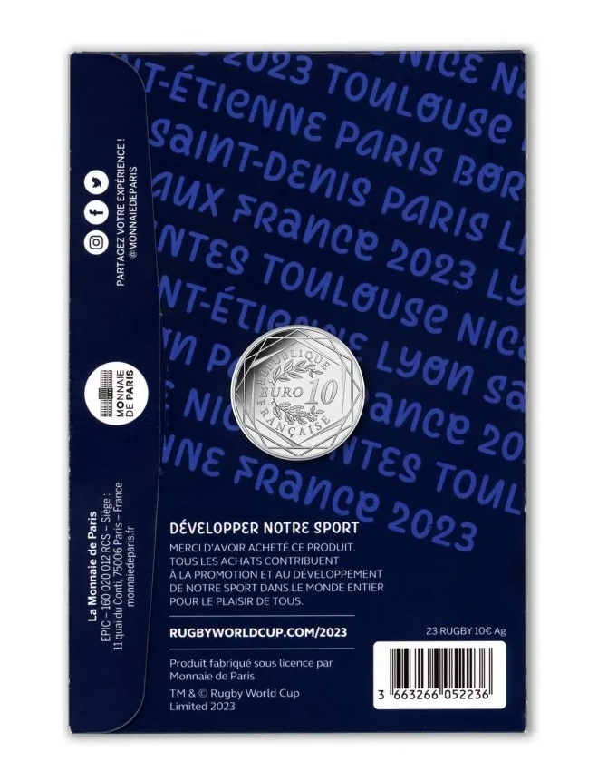 (EUR07.10.E.2023.10041378650005) 10 euro France 2023 silver - Rugby World Cup (packaging back) (zoom)