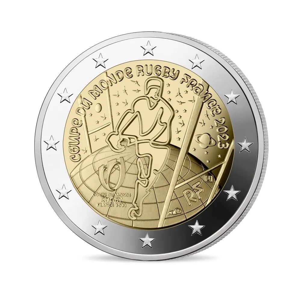 (EUR07.Proof.2023.10041380600000) 2 euro France 2023 Proof - Rugby World Cup Obverse (zoom)