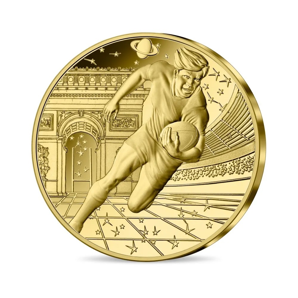 (EUR07.Proof.2023.10041380650000) 50 euro France 2023 Proof gold - Rugby World Cup Obverse (zoom)