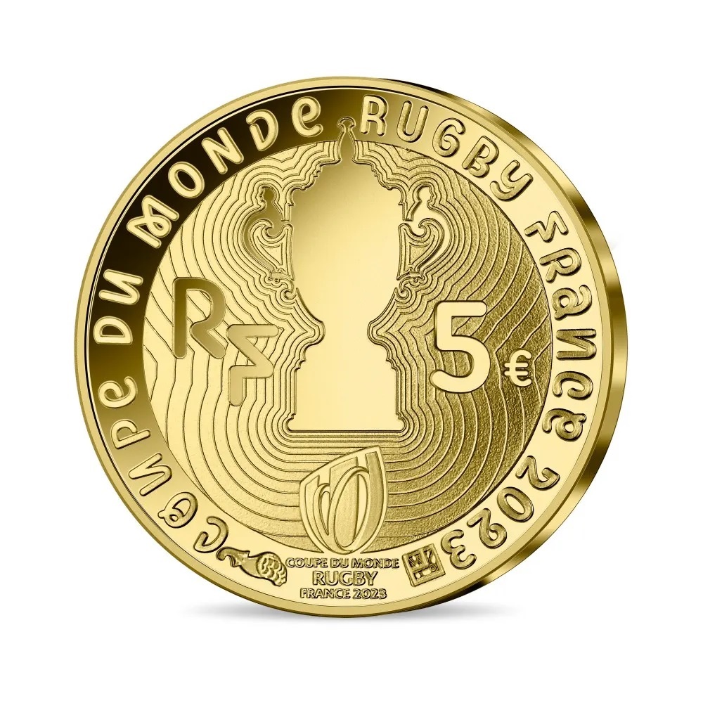 (EUR07.Proof.2023.10041380670000) 5 euro France 2023 Proof gold - Rugby World Cup Reverse (zoom)