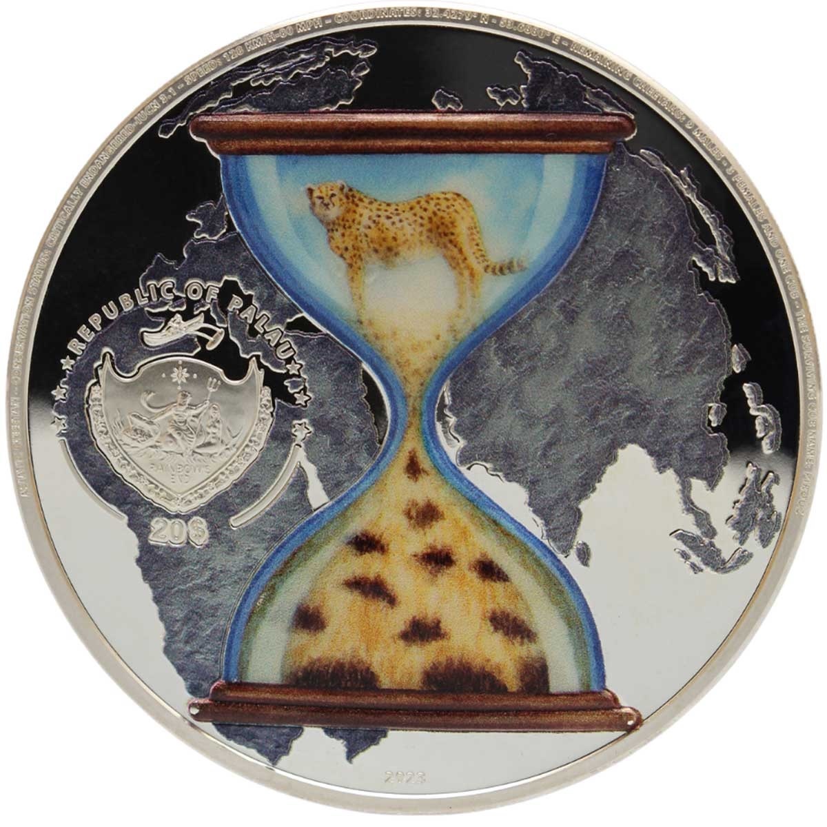 (W168.1.20.D.2023.11) Palau 20 Dollars Asiatic cheetah 2023 - Proof silver Obverse (zoom)