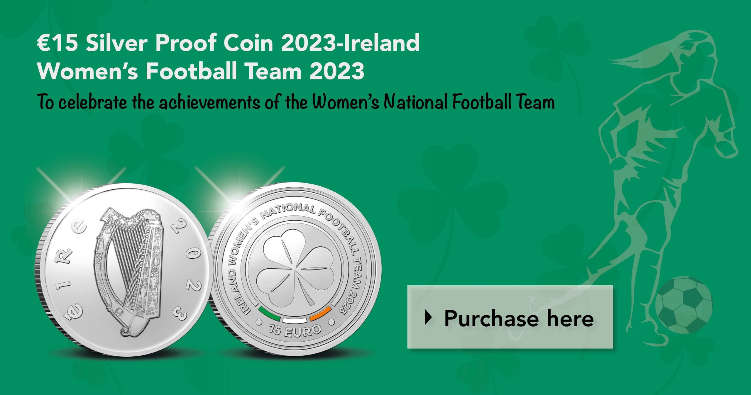 (EUR09.Proof.2023.IE2410) 15 euro Ireland 2023 Proof silver - Ireland Women s football team (blog illustration) (zoom)