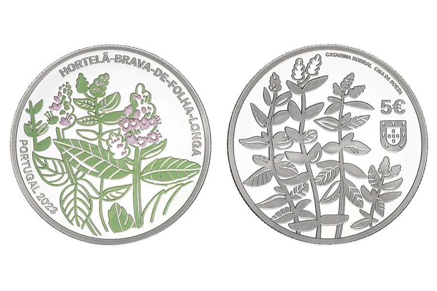 (EUR15.Proof.2023.1025966) 5 euro Portugal 2023 Proof silver - Longleaf spearmint (mentha longifolia) (zoom)