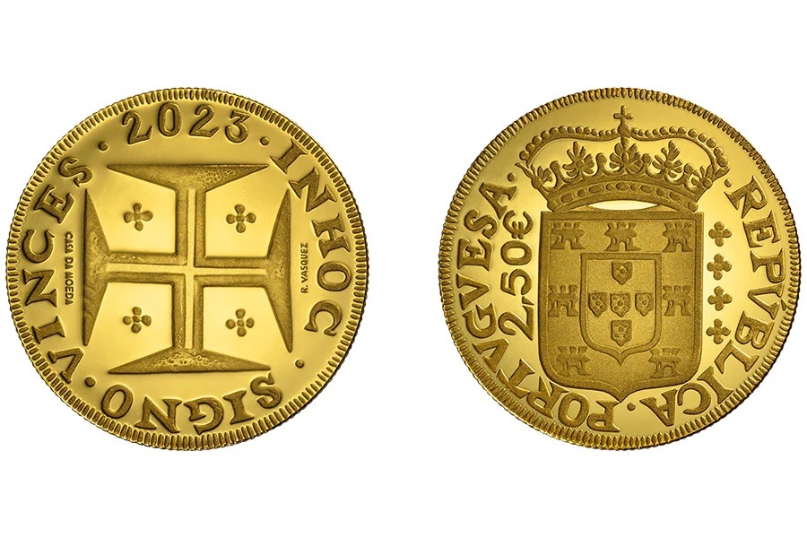 (EUR15.Proof.2023.1025991) 2 euro and a half Portugal 2023 Proof gold - 4000 Réis of King Peter II (zoom)