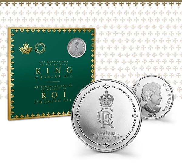 (W037.5.D.2023.208495) Canada 5 $ His Majesty King Charles III Royal Cypher 2023 - Matte Proof silver (blog) (zoom)