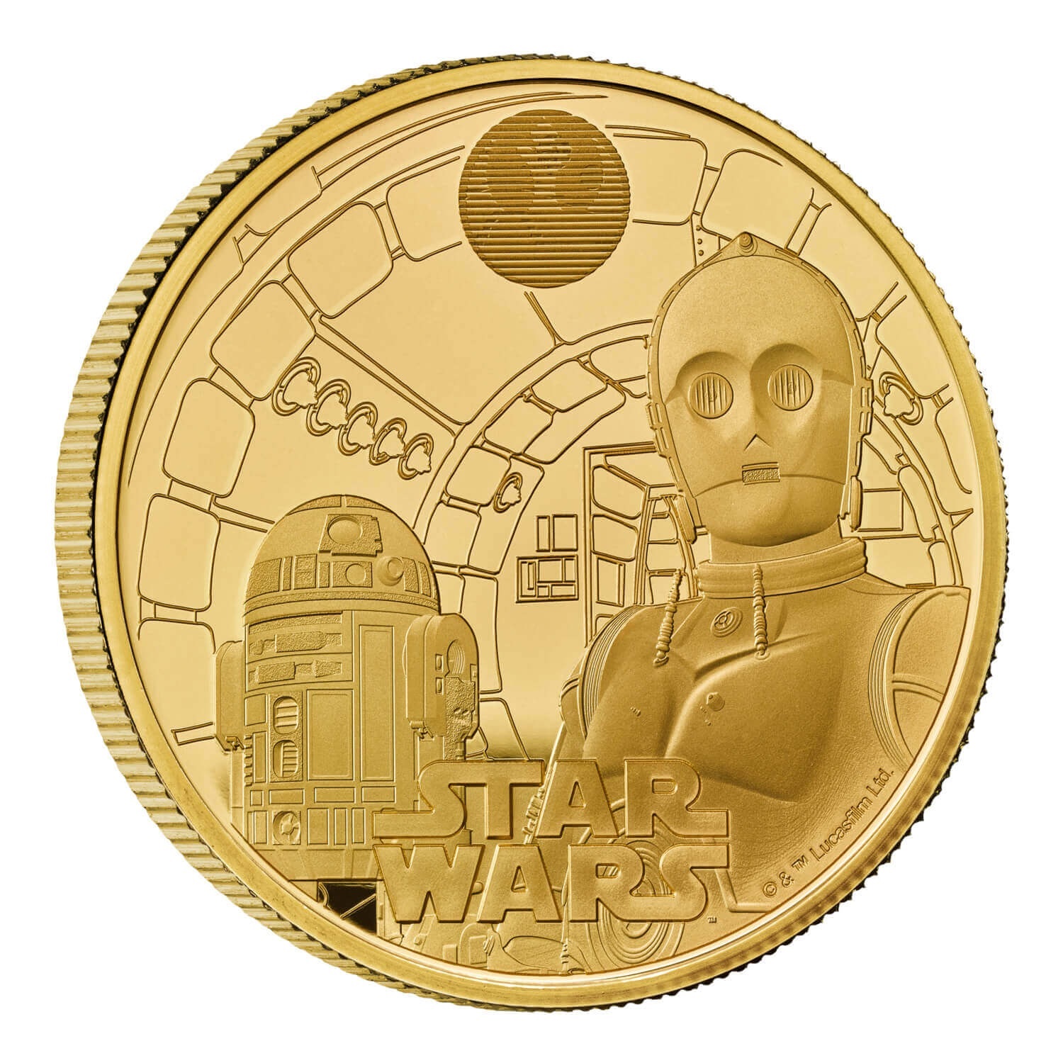 (W185.100.P.2023.UK23R2GP) 100 Pounds United Kingdom 2023 1 oz Proof gold - Star Wars (R2-D2 and C3PO) Reverse (zoom)