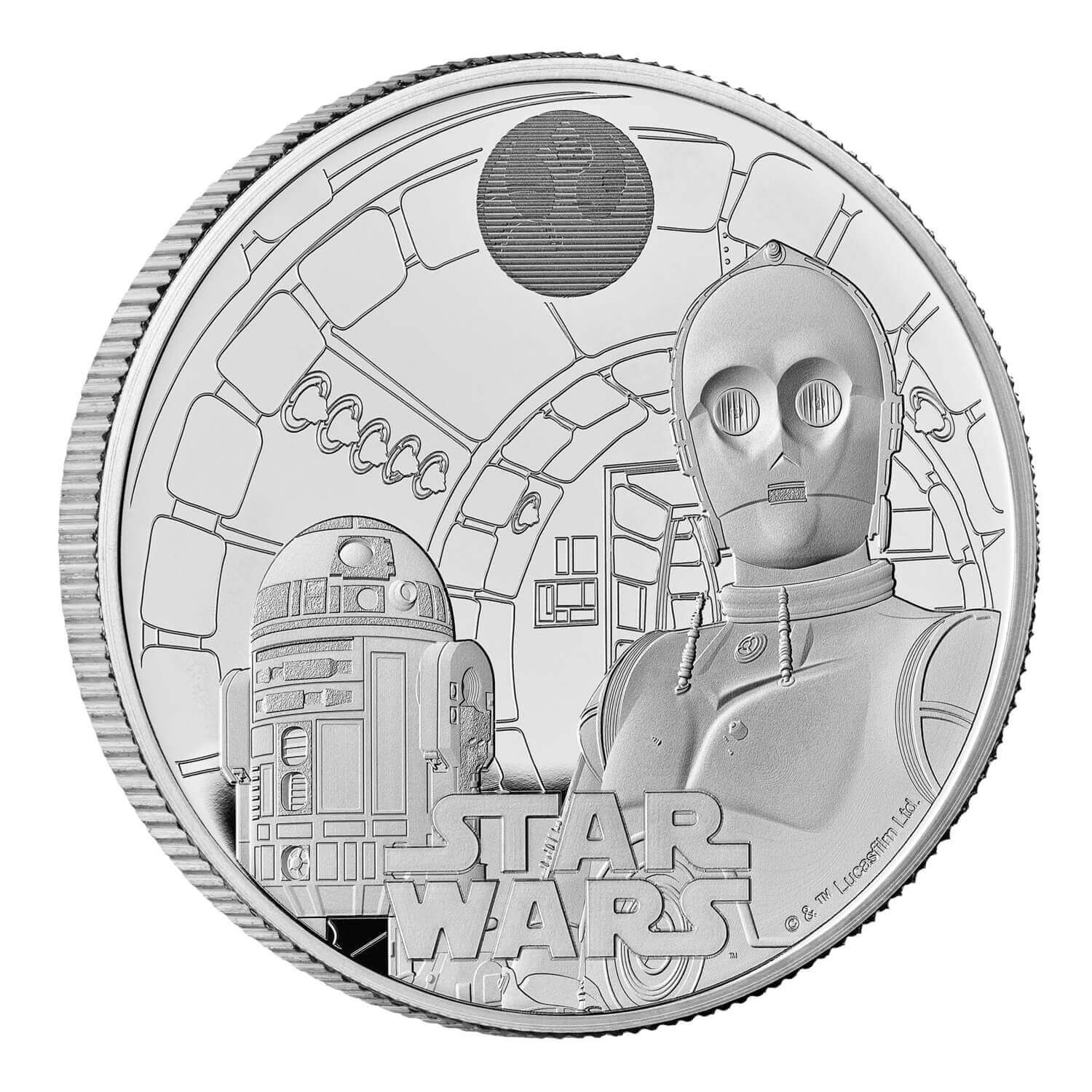 (W185.2.P.2023.UK23R2SP) 2 Pounds United Kingdom 2023 1 oz Proof silver - Star Wars (R2-D2 and C3PO) Reverse (zoom)