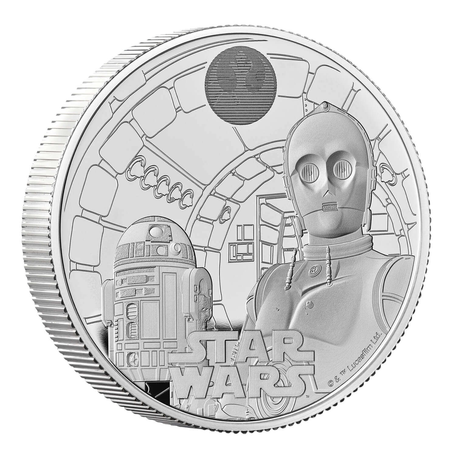 (W185.5.P.2023.UK23R2S2) 5 Pounds United Kingdom 2023 2 oz Proof silver - Star Wars (R2-D2 and C3PO) Reverse (zoom)