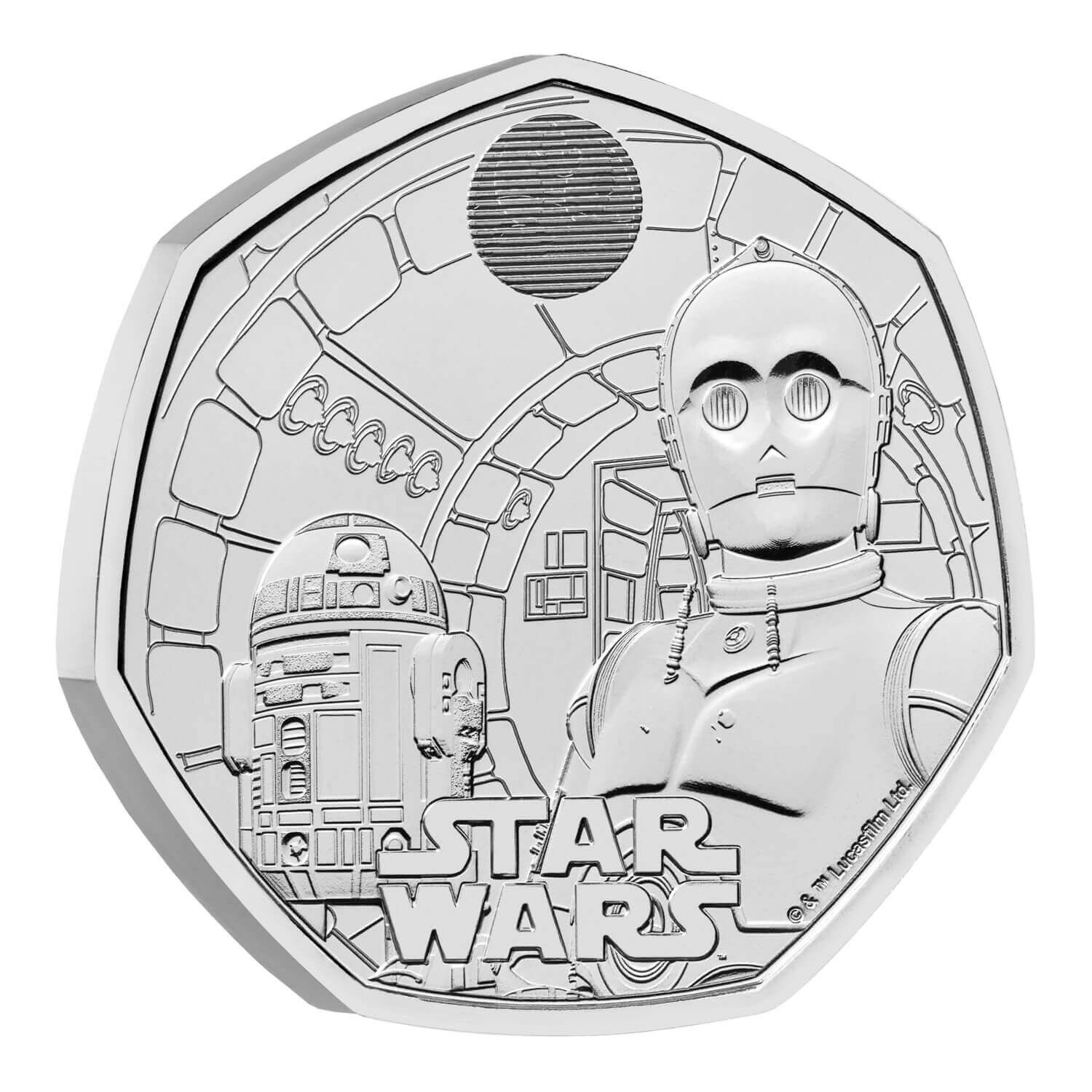 (W185.50.P.2023.UK23R2BU) United Kingdom 50 Pence Star Wars (R2-D2 and C3PO) 2023 BU Reverse (zoom)