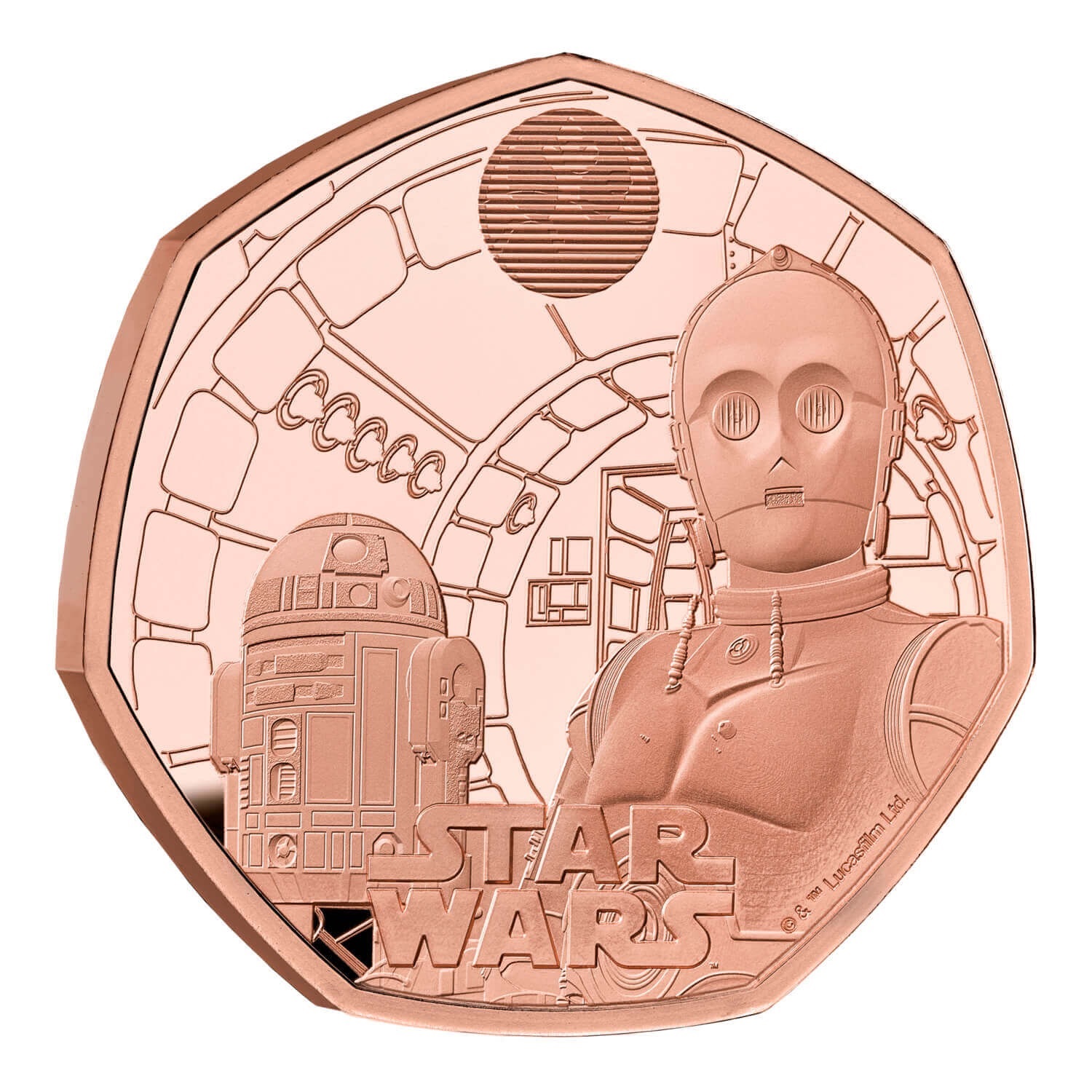 (W185.50.P.2023.UK23R2GC) United Kingdom 50 Pence Star Wars (R2-D2 and C3PO) 2023 - Proof gold Reverse (zoom)