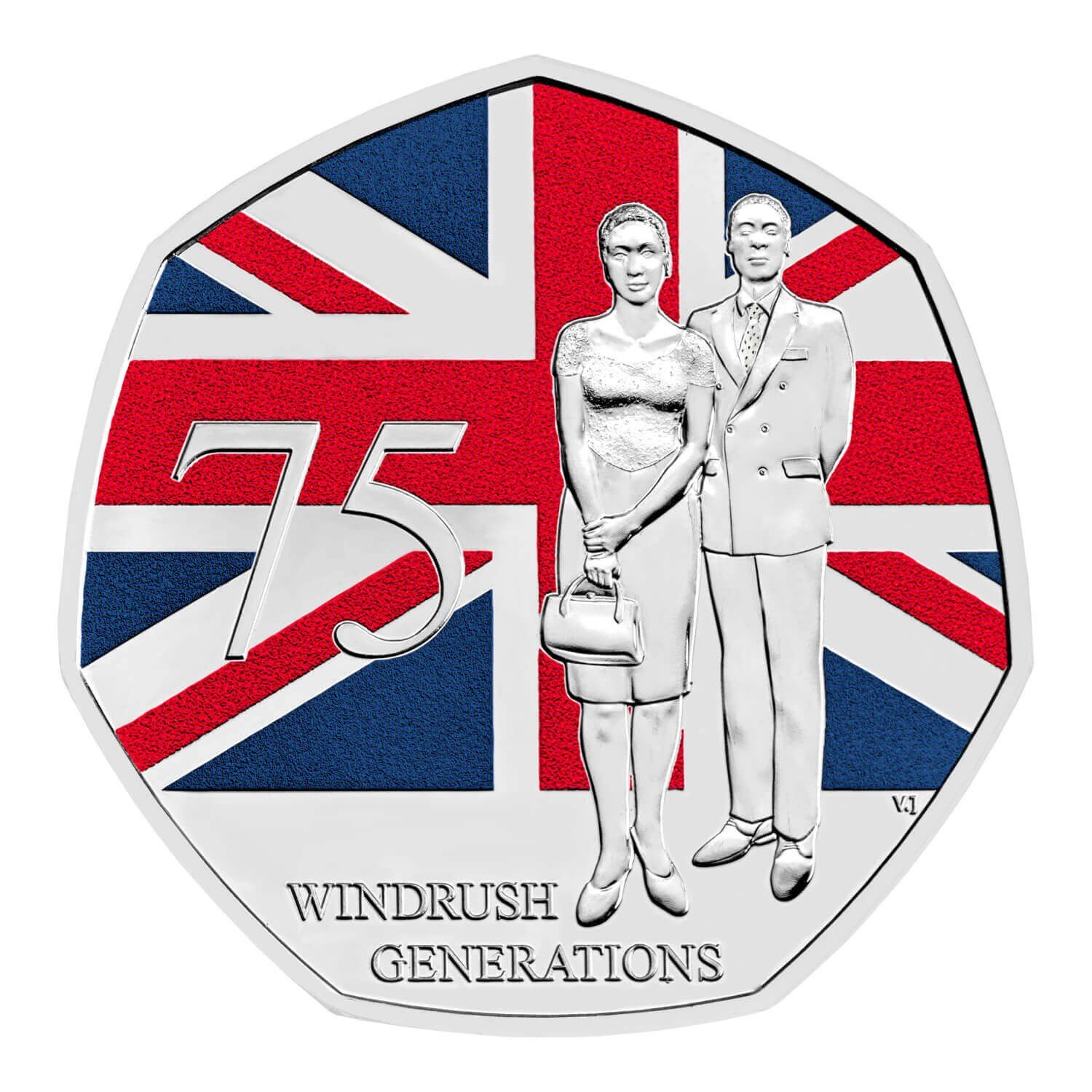 (W185.50.P.2023.UK23WGBC) United Kingdom 50 Pence Windrush Generation 2023 BU (coloured) Reverse (zoom)