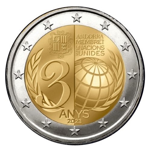 2 euro commemorative coin Andorra 2023 BU - 30 years of the admission of Andorra to membership in the United Nations (zoom)