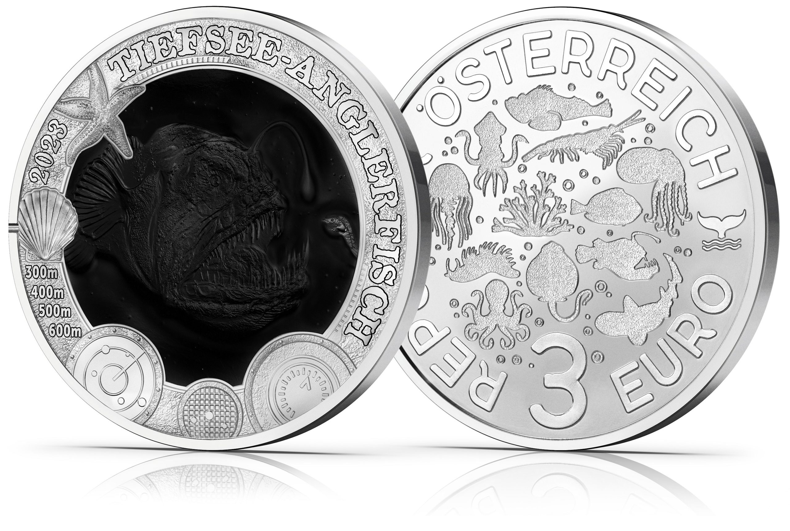 (EUR01.Unc.2023.25911) 3 € Austria 2023 - Anglerfish (zoom)