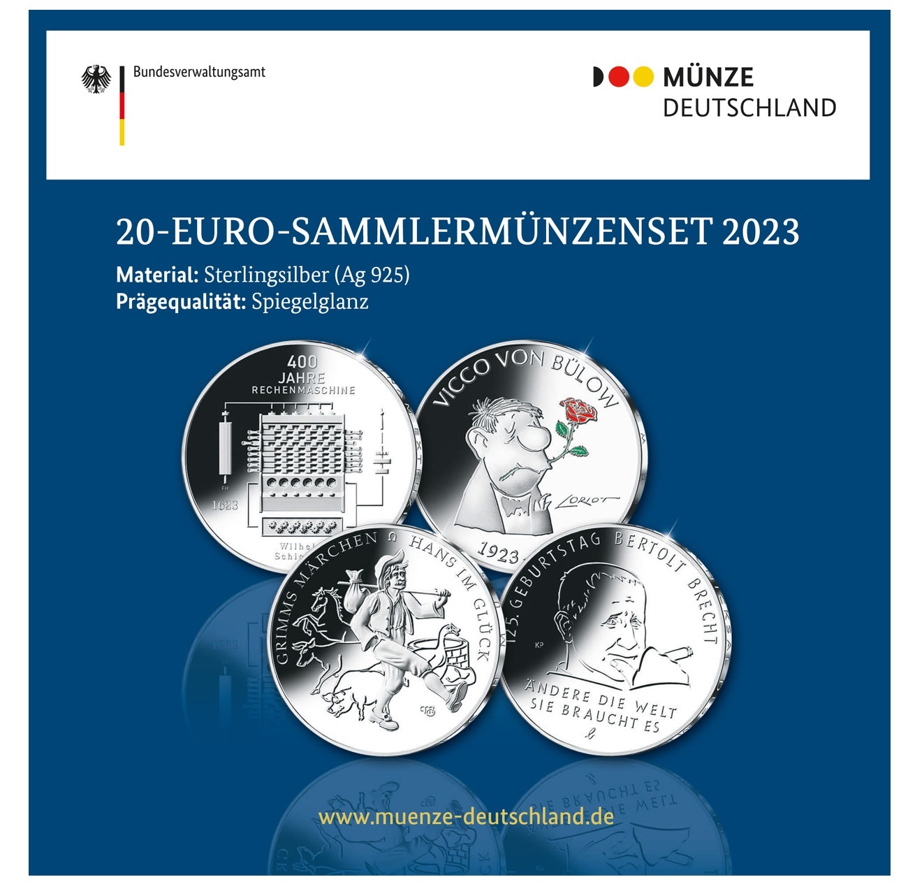 (EUR03.Proof.set.2023.912023S5) Coin set 20 euro Germany 2023 Proof silver (the 4 coins) (zoom)