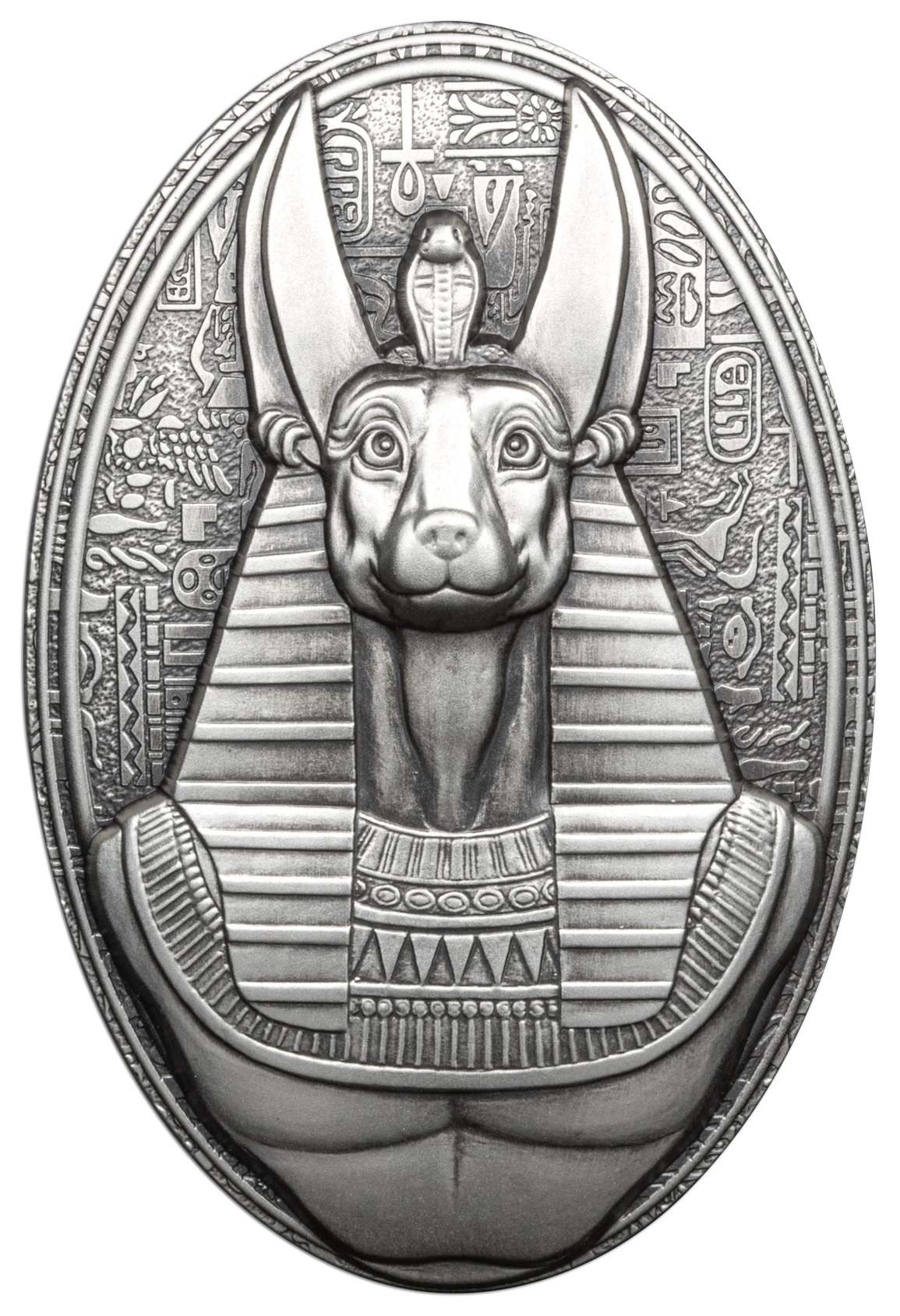 (W057.200.F.2024.3.oz.Ag.1) 200 Francs Djibouti 2024 3 oz Antique silver - Anubis Reverse (zoom)