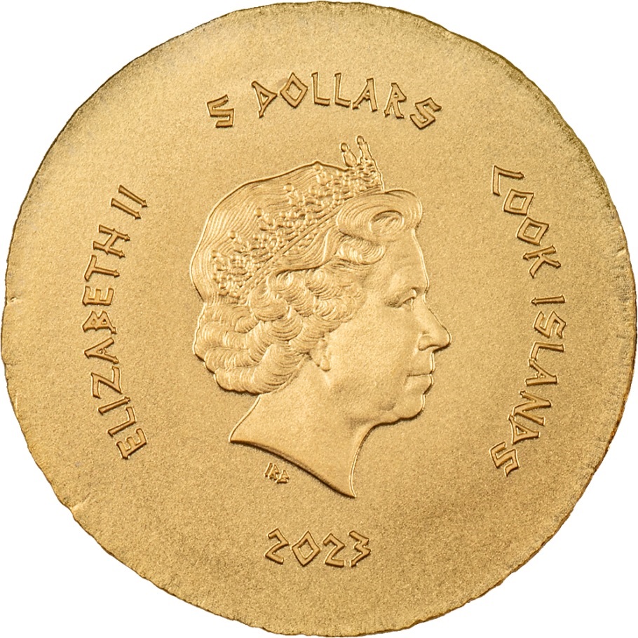 (W099.5.D.2023.30390) Cook Islands 5 Dollars Pan Panticapaeum 2023 - Silk finish gold Obverse (zoom)