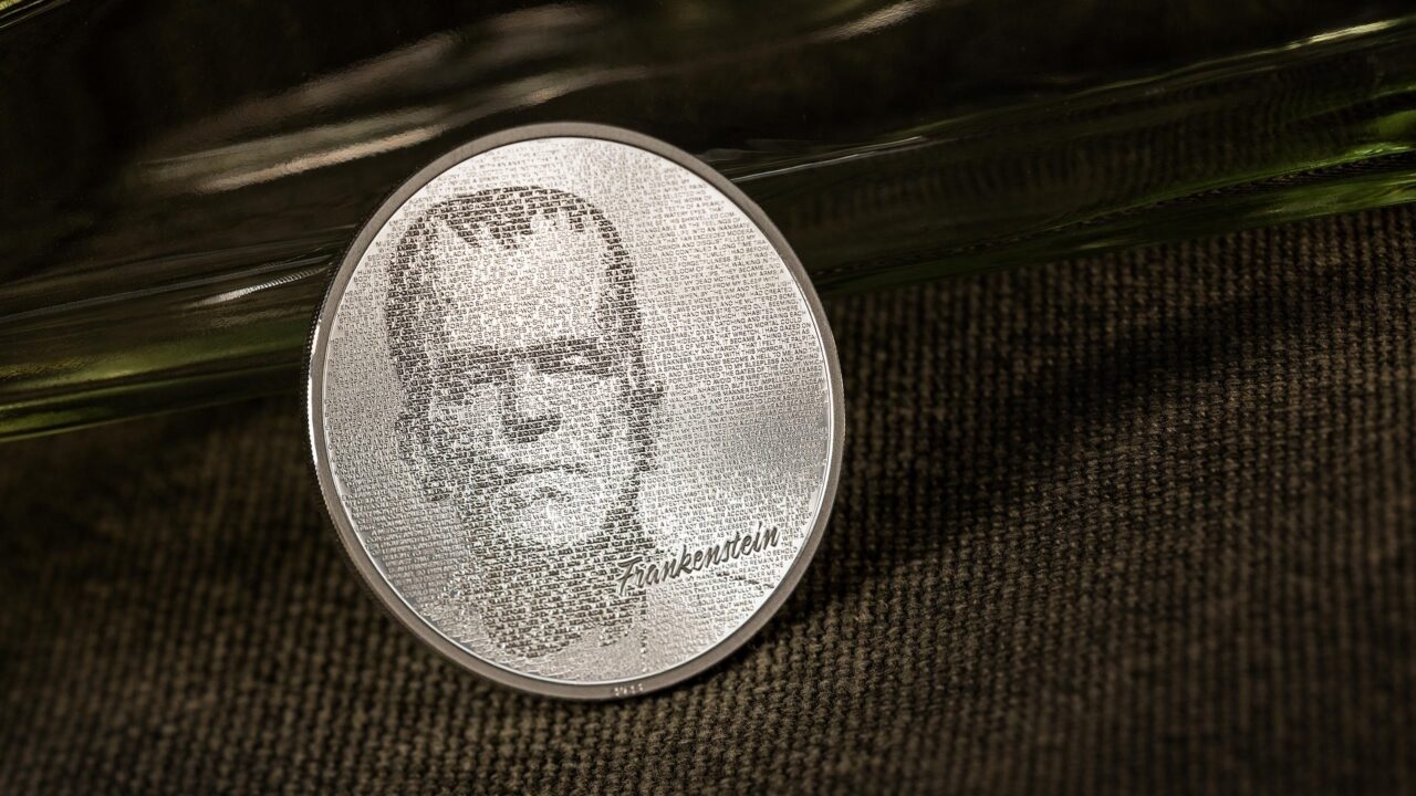 (W099.5.D.2023.30409) Cook Islands 5 Dollars Frankenstein 2023 - Proof Ag (blog illustration) (zoom)