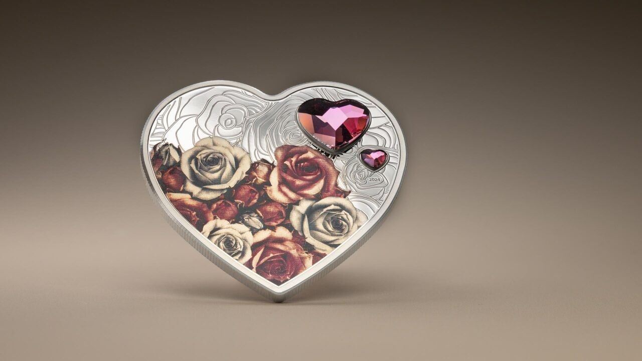 (W099.5.D.2024.30370) Cook Islands 5 $ Brilliant Love Roses 2024 - Proof silver (blog illustration) (zoom)