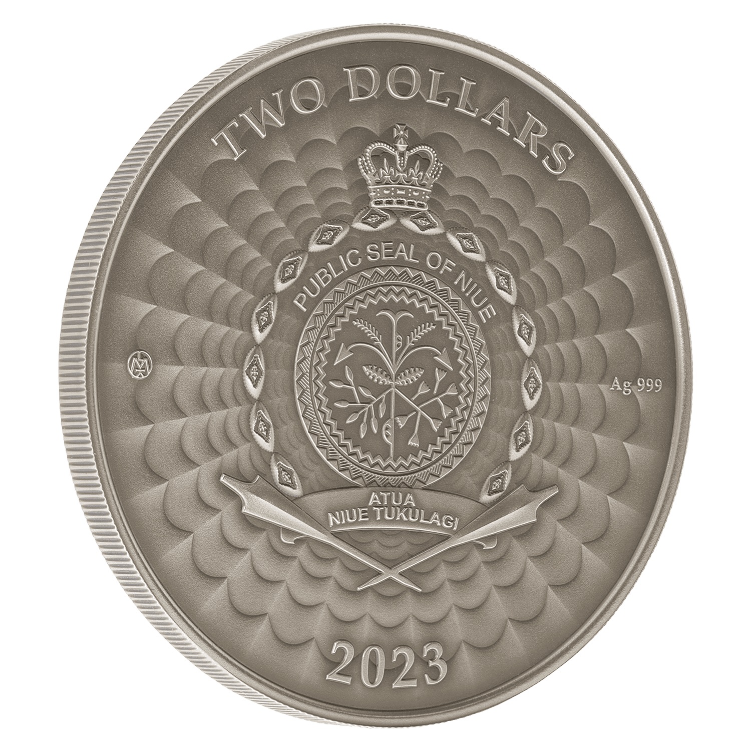 (W160.2.D.2023.15221669) Niue 2 Dollars Sasquatch 2023 - Antique silver Obverse (zoom)
