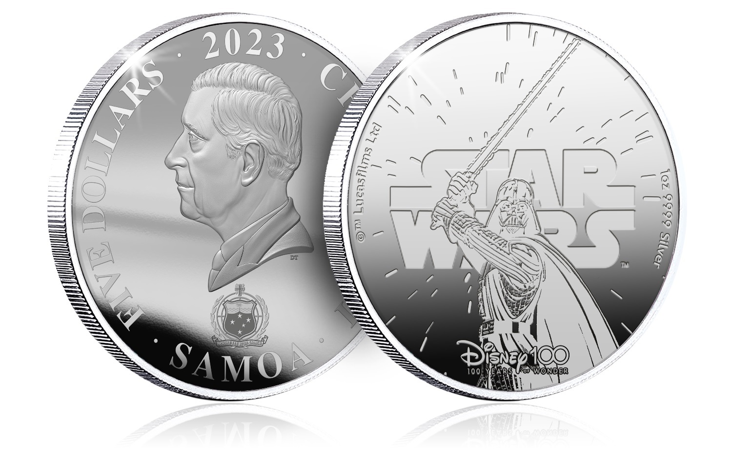 (W193.1.5.D.2023.1.oz.Ag.6) 5 Dollars Samoa 2023 1 oz BU silver - Disney 100 Magical Years (Star Wars Darth Vader) (zoom)