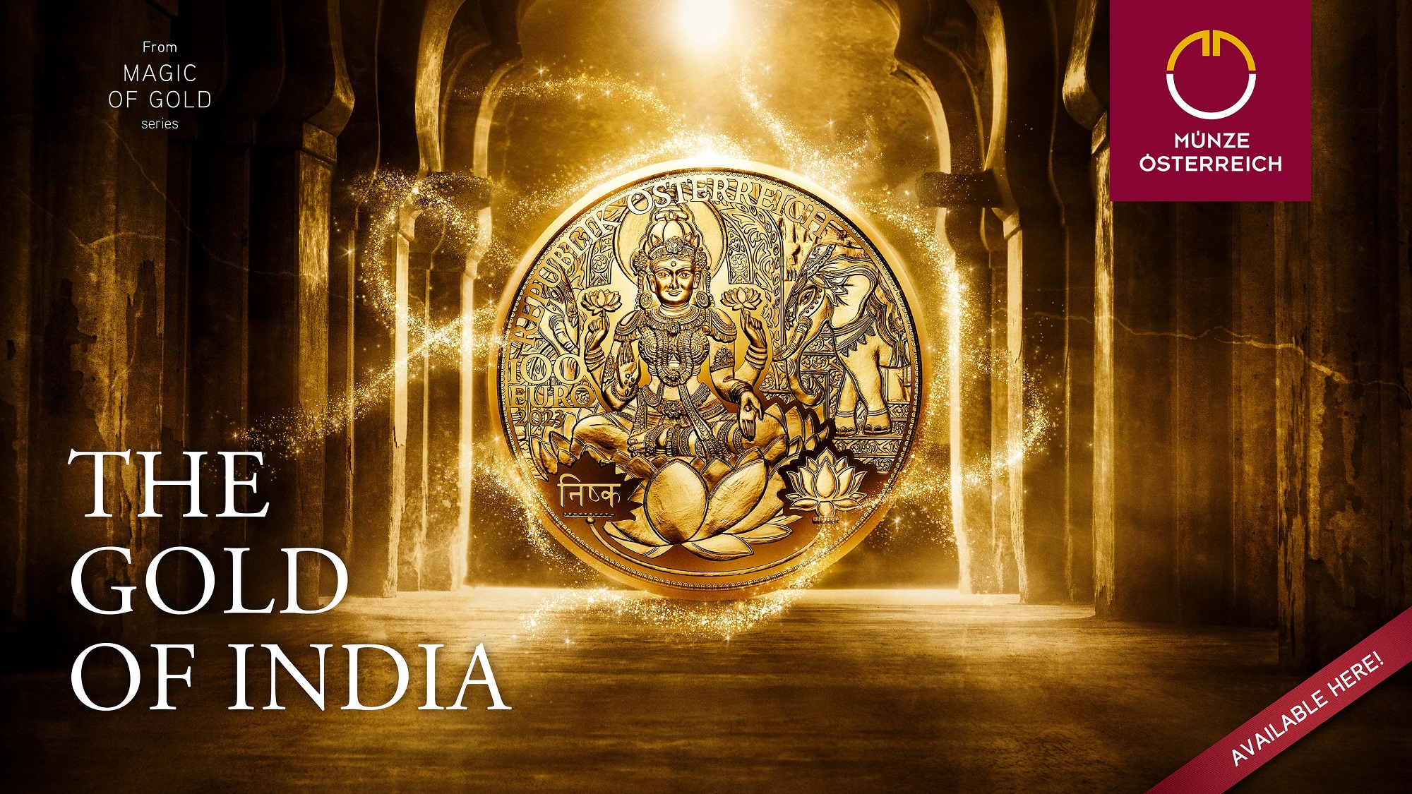 (EUR01.Proof.2023.26348) 100 € Austria 2023 Proof gold - The Gold of India (blog) (zoom)