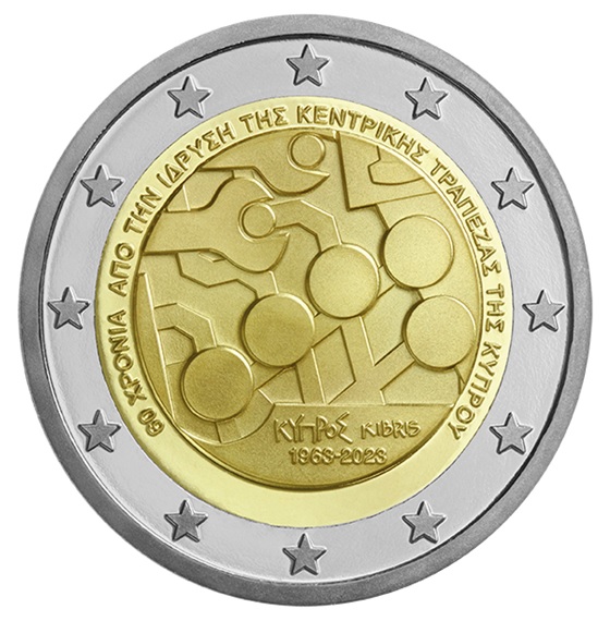 (EUR04.2.E.2023.1) 2 euro commemorative coin Chyprus 2023 - Foundation of the Central Bank of Cyprus Obverse (zoom)