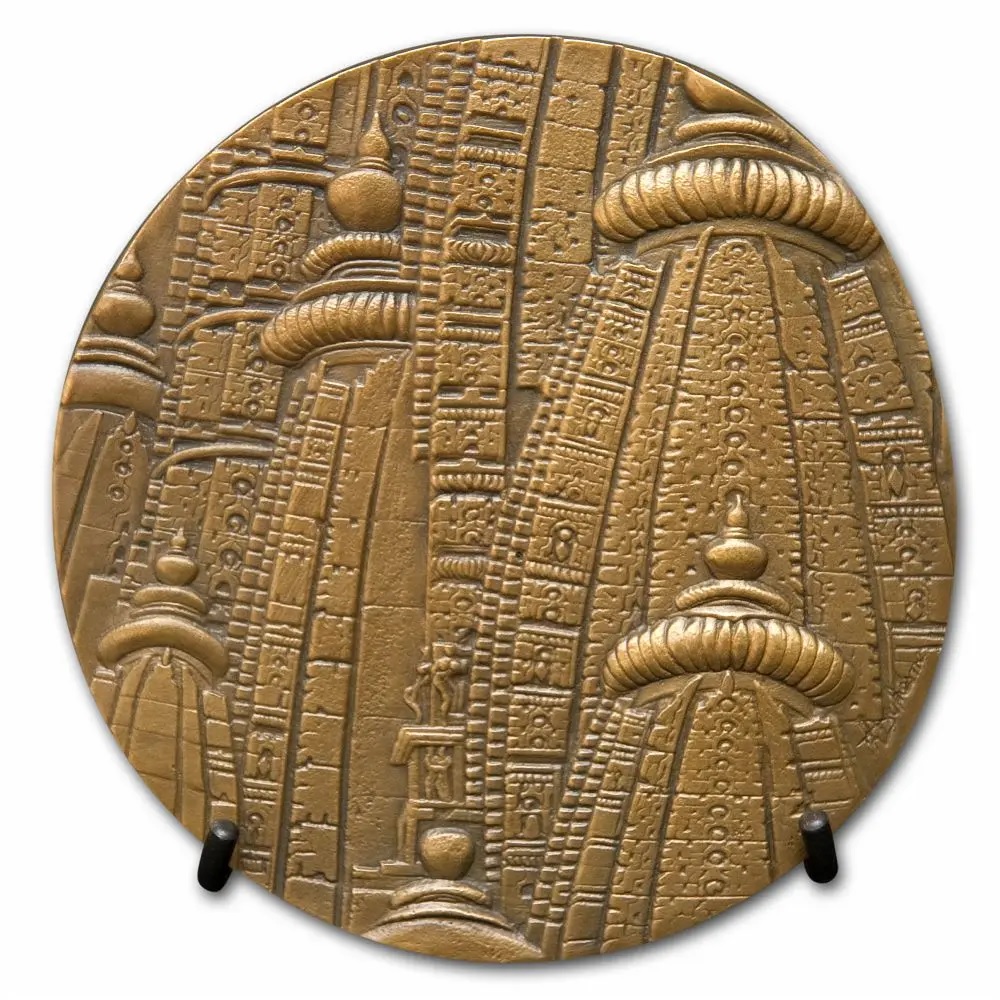(FMED.Méd.MdP.CuSn.10030628030000) Bronze medal - Khajurāho, Temples of Love, by Thérèse Dufresne Reverse (zoom)