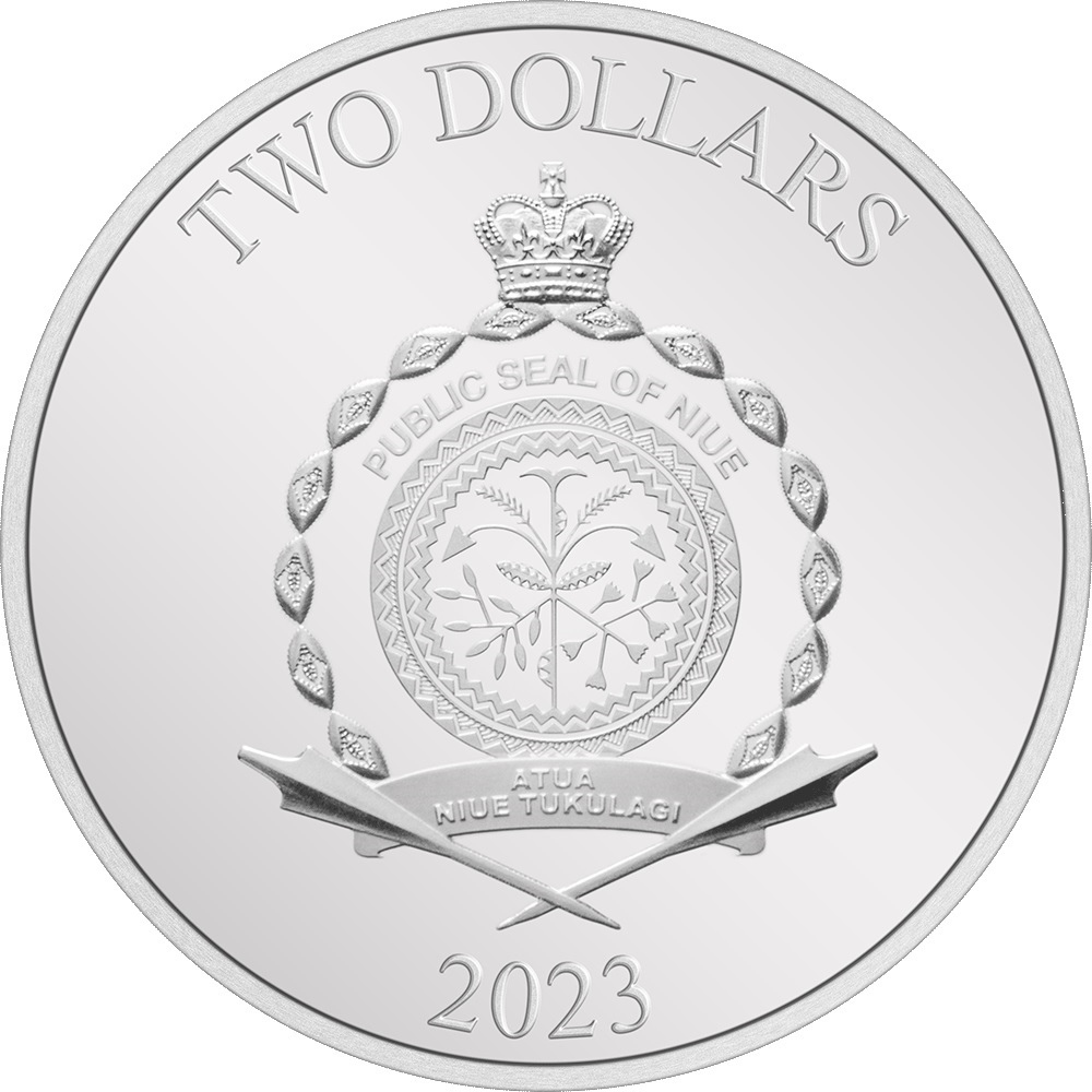 (W160.2.D.2023.30-01630) 2 Dollars Niue 2023 1 oz Proof silver - Frozen Obverse (zoom)
