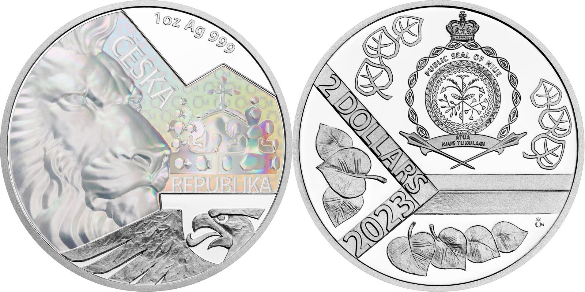 (W160.2.D.2023.76384-751) 2 Dollars Niue 2023 1 oz Proof silver - Heraldic Czech Lion (zoom)