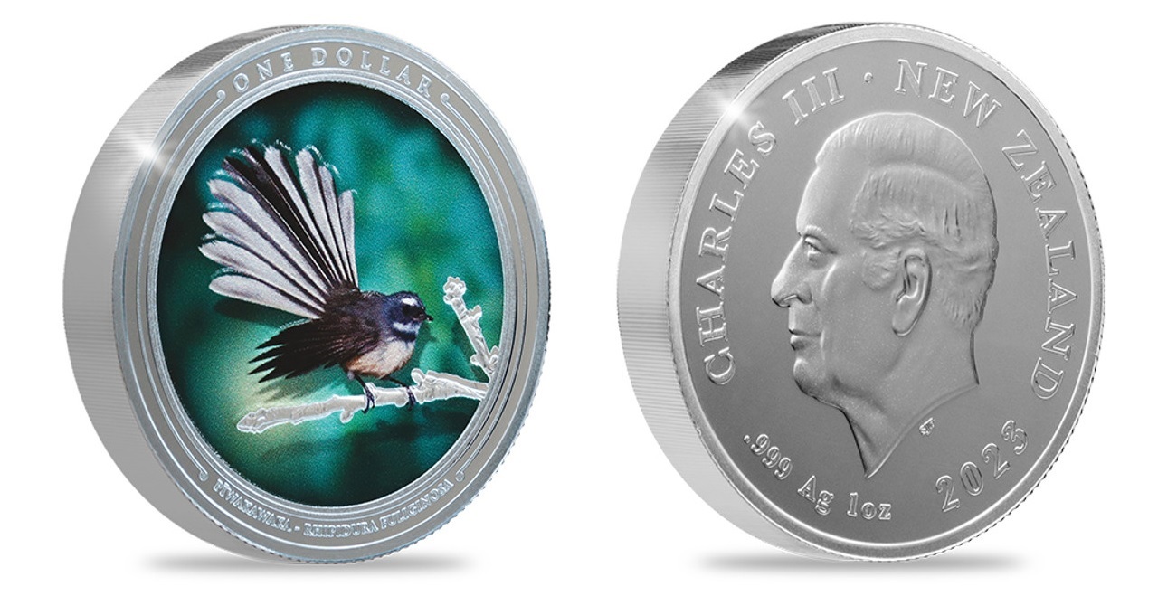 (W163.1.D.2023.CU23JSPCN) 1 Dollar New Zealand 2023 1 ounce Proof silver - Piwakawaka (New Zealand fantail) (zoom)