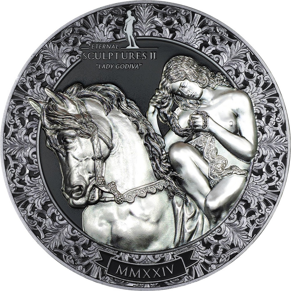 (W168.1.20.D.2024.1) Palau 20 Dollars Lady Godiva 2024 - Black Proof silver Reverse (zoom)