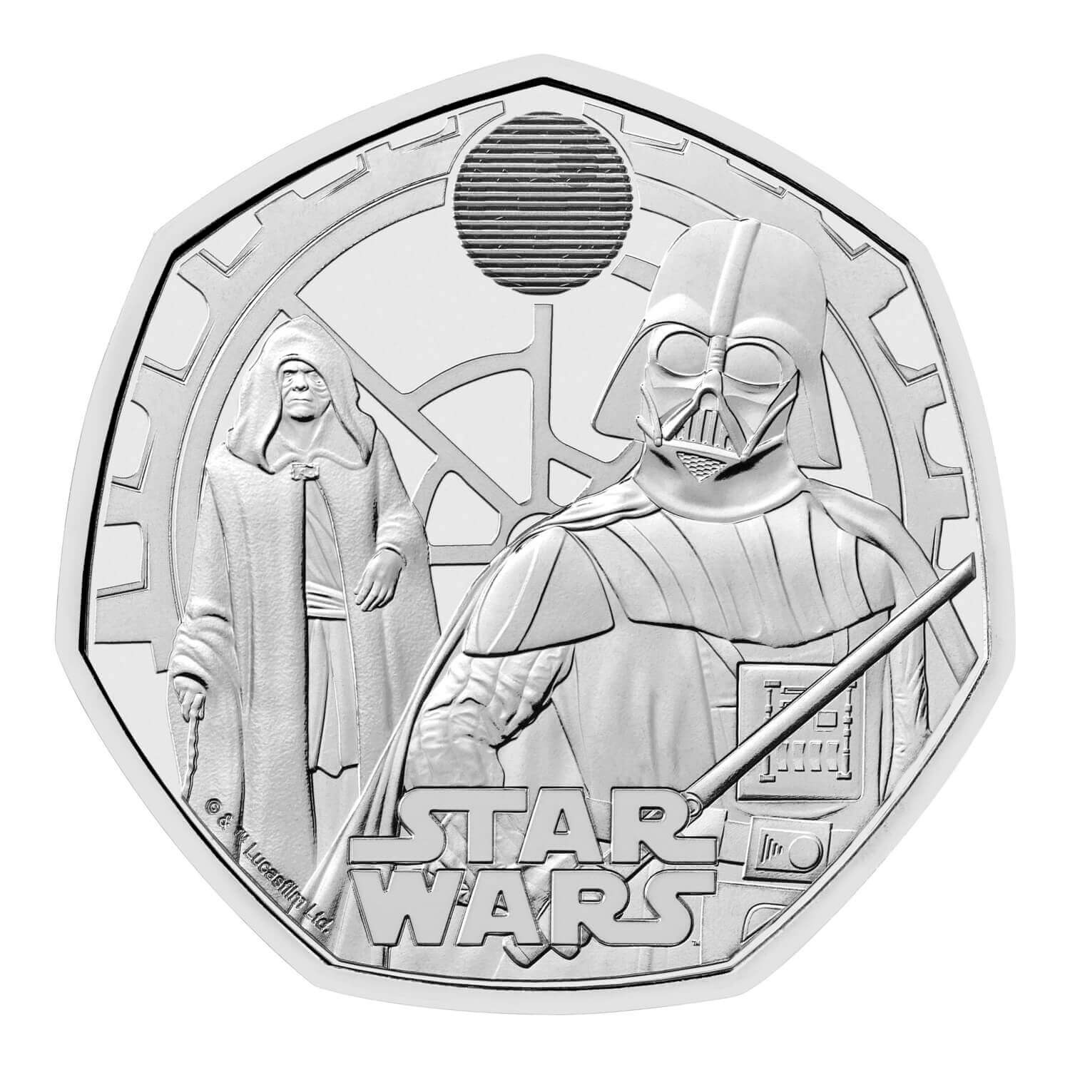 (W185.50.P.2023.UK23DVBU) United Kingdom 50 Pence Star Wars (Darth Vader and Emperor Palpatine) 2023 BU Reverse (zoom)