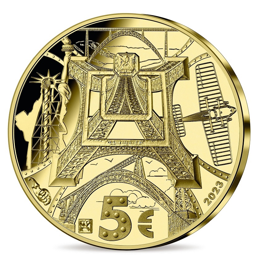 (EUR07.Proof.2023.10041382790000) 5 euro France 2023 Proof gold - Gustave Eiffel Reverse (zoom)