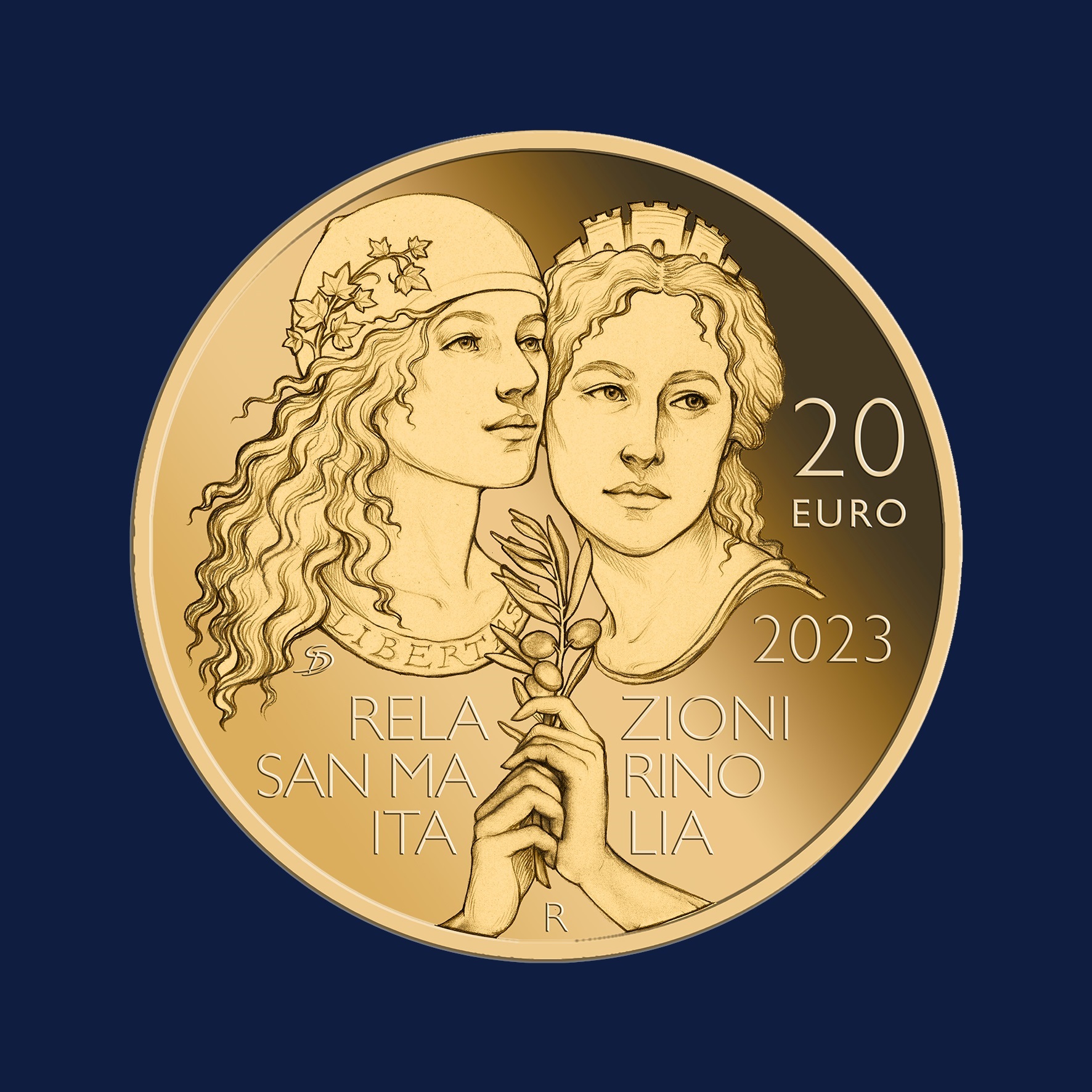 20 euro San Marino 2023 BU gold - Relations between San Marino and Italy Reverse (zoom)