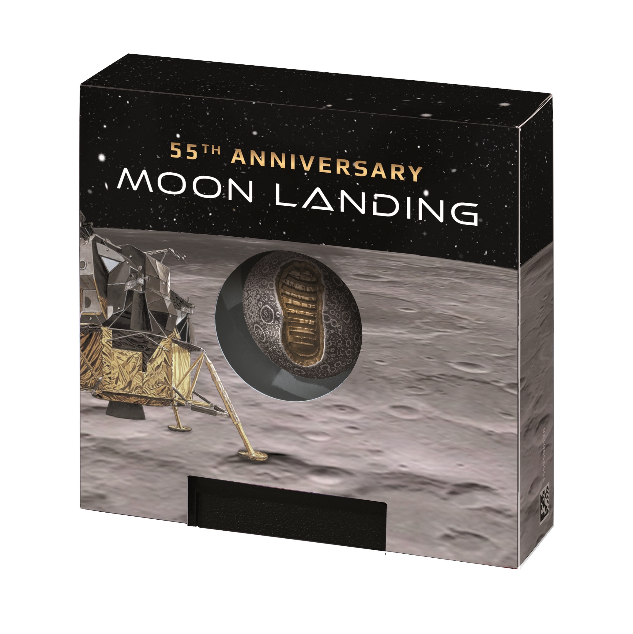 (W022.5.D.2024.1.oz.Ag.1559590112) 5 $ Barbados 2024 1 ounce Antique silver - Moon landing (packaging) (zoom)