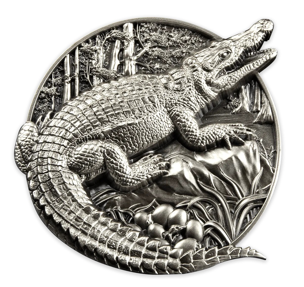 (W034.100.F.2023.5.oz.Ag.1537950115) 100 Francs Burundi 2023 5 ounces Antique silver - Crocodile Reverse (zoom)