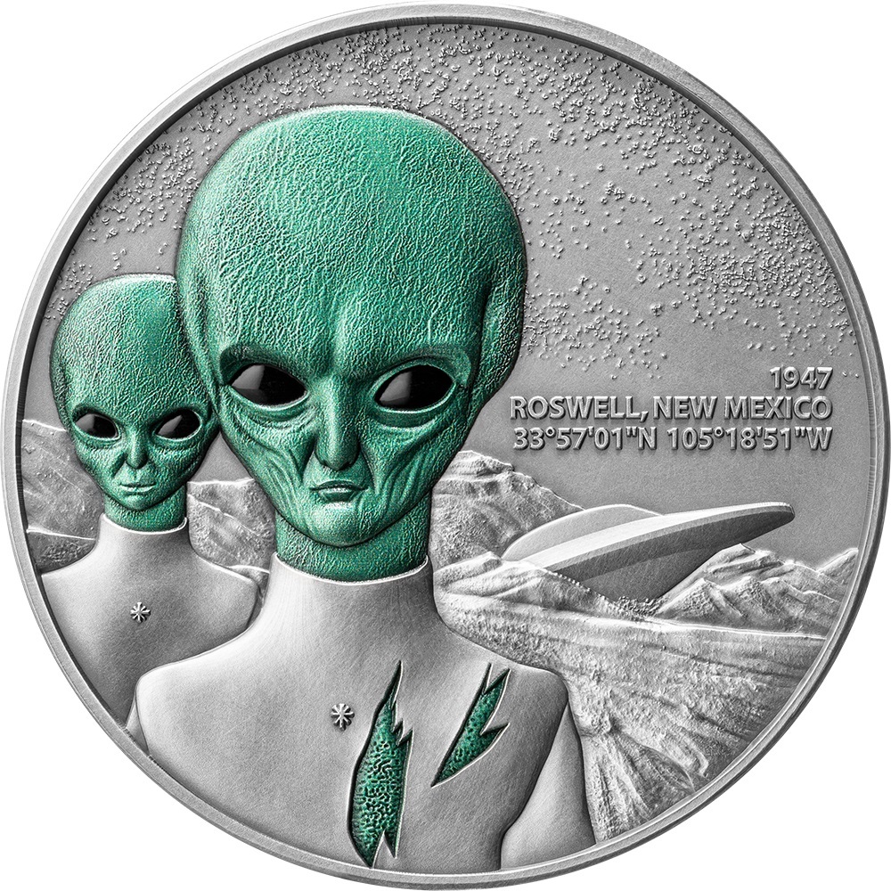 (W036.2000.CFA.2024.2.oz.Ag.2) 2000 Francs CFA Cameroon 2024 2 oz Antique silver - Roswell UFO Incident Reverse (zoom)