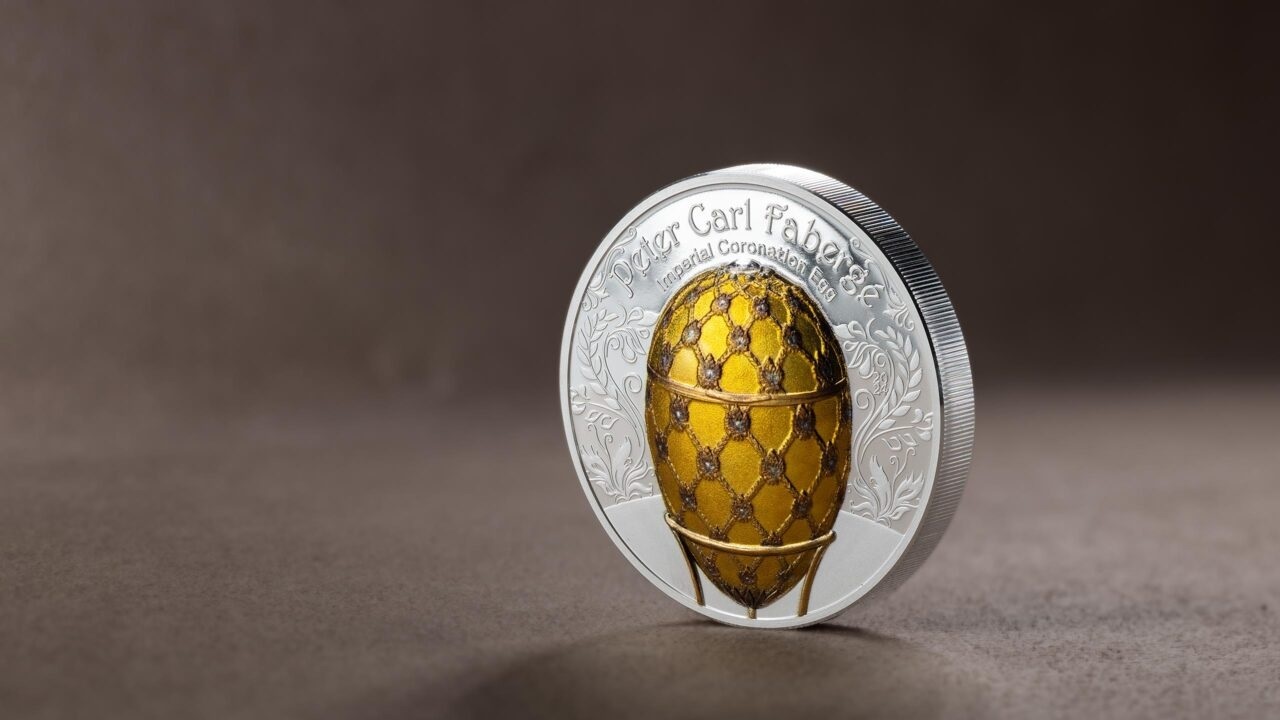 (W151.1000.Tögrög.2024.30473) 1000 Tögrög Mongolia 2024 2 oz Proof Ag - Peter Carl Fabergé Imperial Coronation Egg (blog) (zoom)
