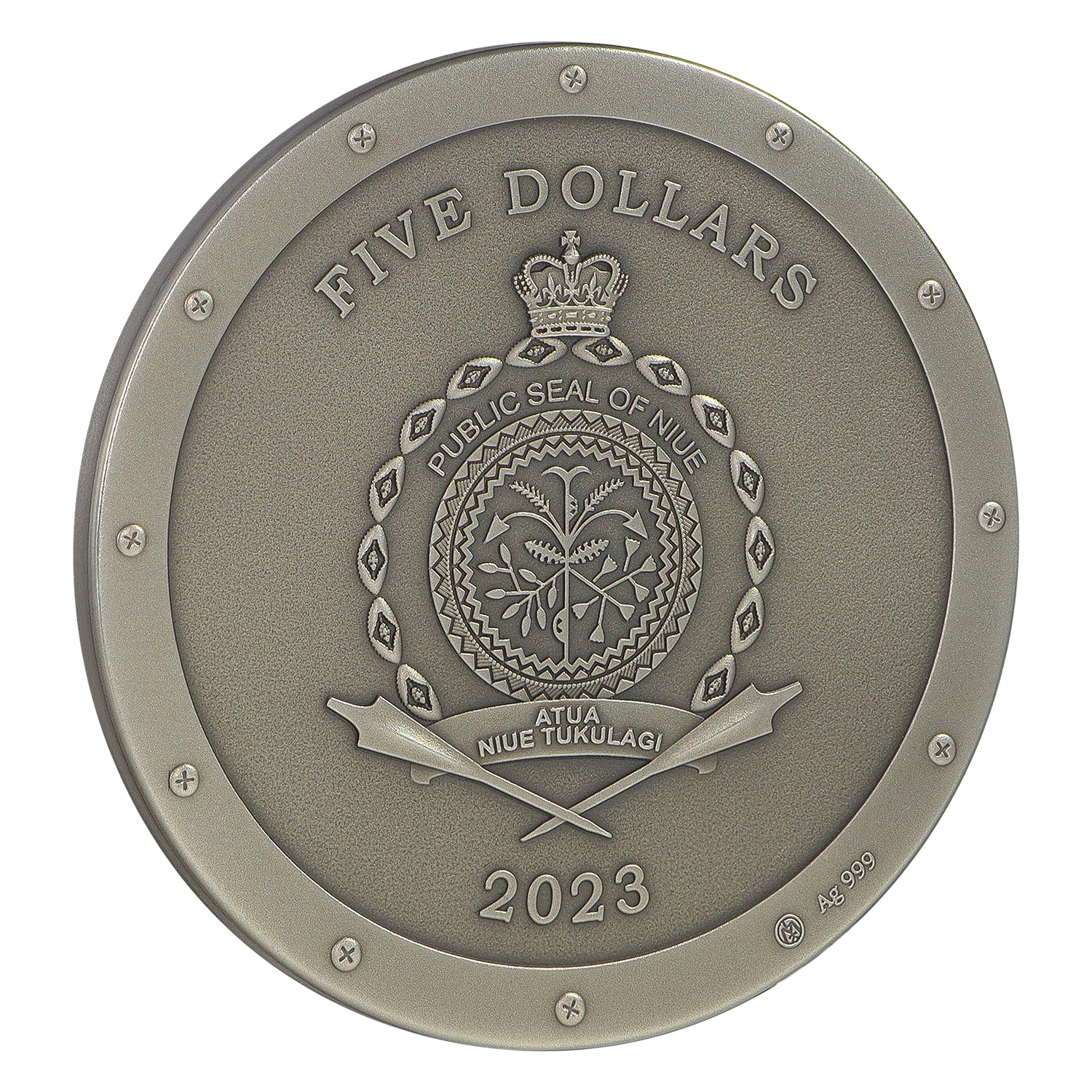 (W160.5.D.2023.15221898) Niue 5 Dollars Metal Wolf 2023 - Antique silver Obverse (zoom)