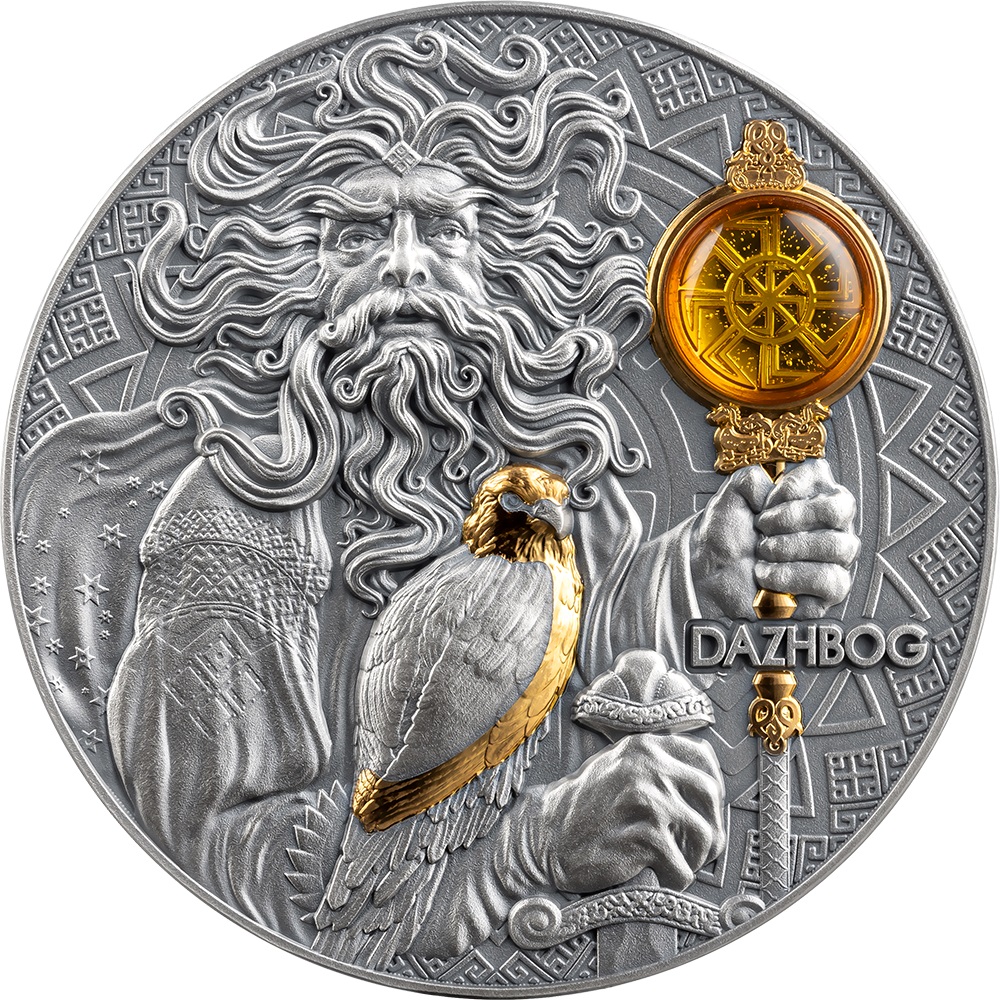(W160.5.D.2024.3.oz.Ag.1) 5 Dollars Niue 2024 3 oz Antique silver - Dazhbog Reverse (zoom)