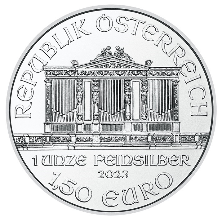 (EUR01.Unc.2023.26774) 1 euro and a half Austria 2023 1 ounce fine silver - Vienna Philharmonic Obverse (zoom)