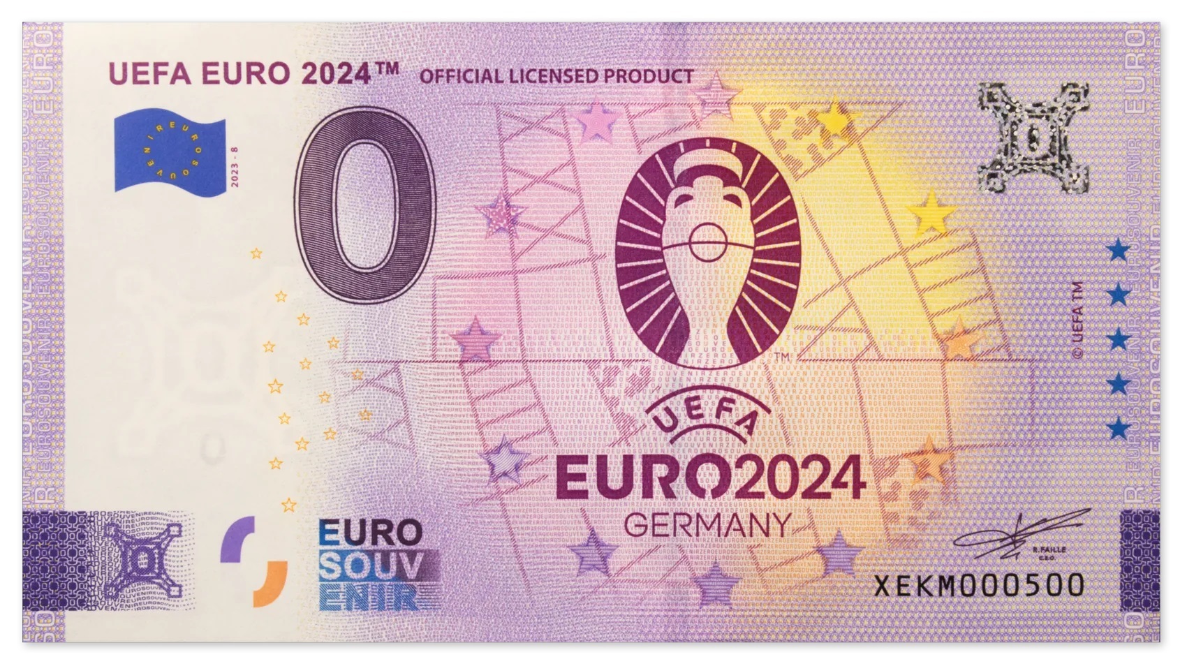 (EURBILLS.0.euro.2024.1.RF.E.XEKM.1) 0 euro banknote Germany 2024 - UEFA Euro, Germany 2024 (logo) Front (zoom)