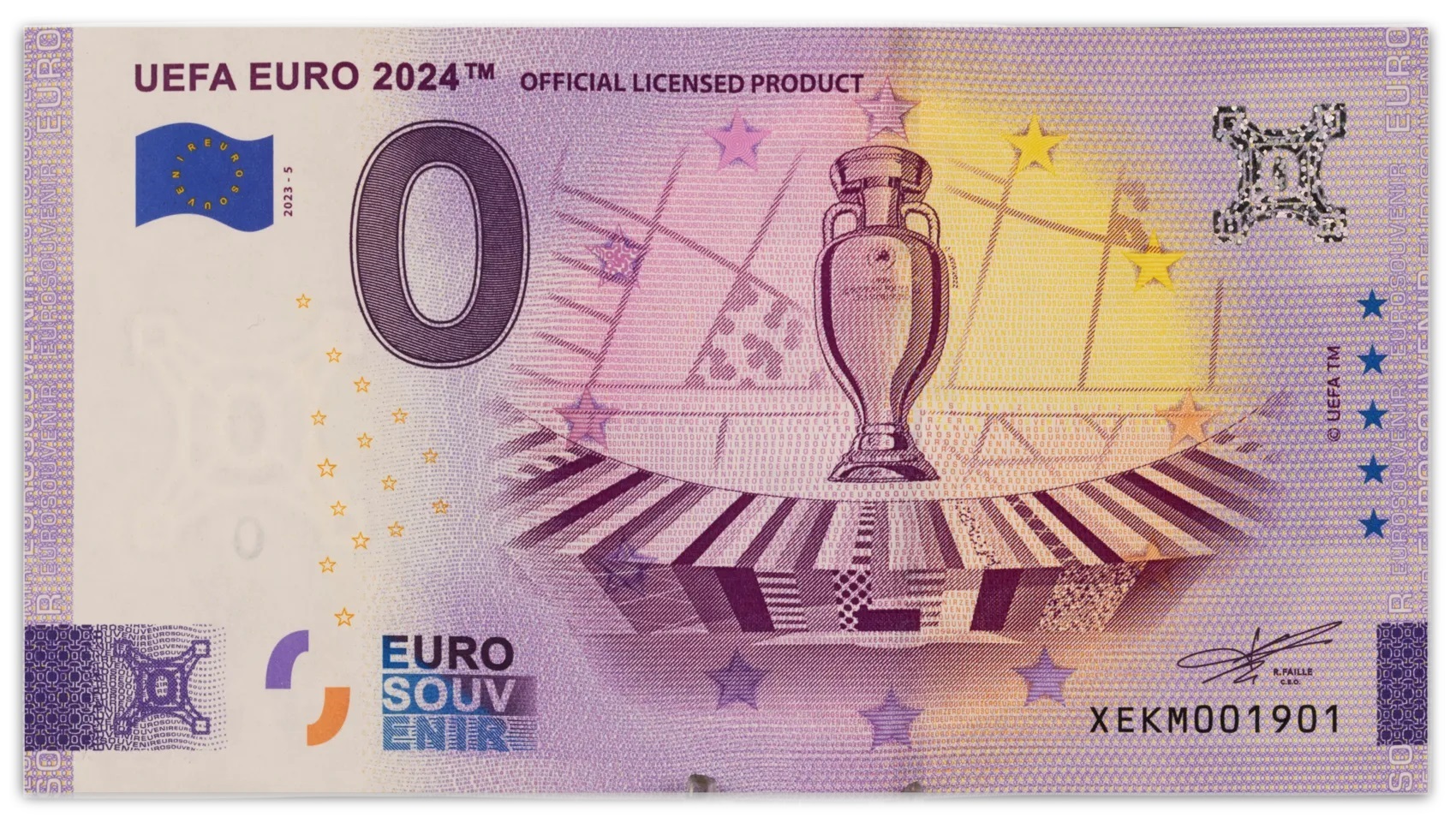 (EURBILLS.0.euro.2024.1.RF.E.XEKM.2) 0 euro banknote Germany 2024 - UEFA Euro, Germany 2024 (trophy) Front (zoom)