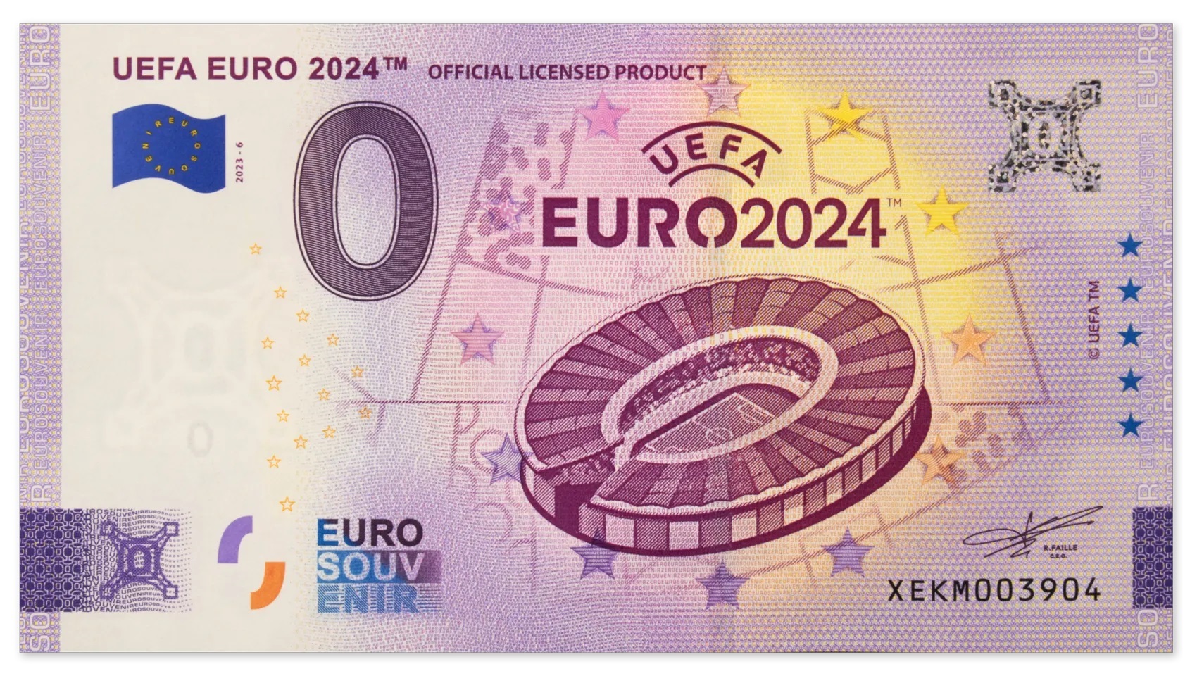 (EURBILLS.0.euro.2024.1.RF.E.XEKM.4) 0 euro banknote Germany 2024 - UEFA Euro, Germany 2024 (stadium) Front (zoom)