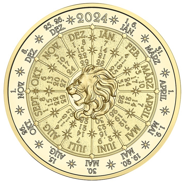 (MED01.Münze.Ö.2024.26901) Gilded silver medal - Calendar 2024 The Year of the Sun Reverse (zoom)