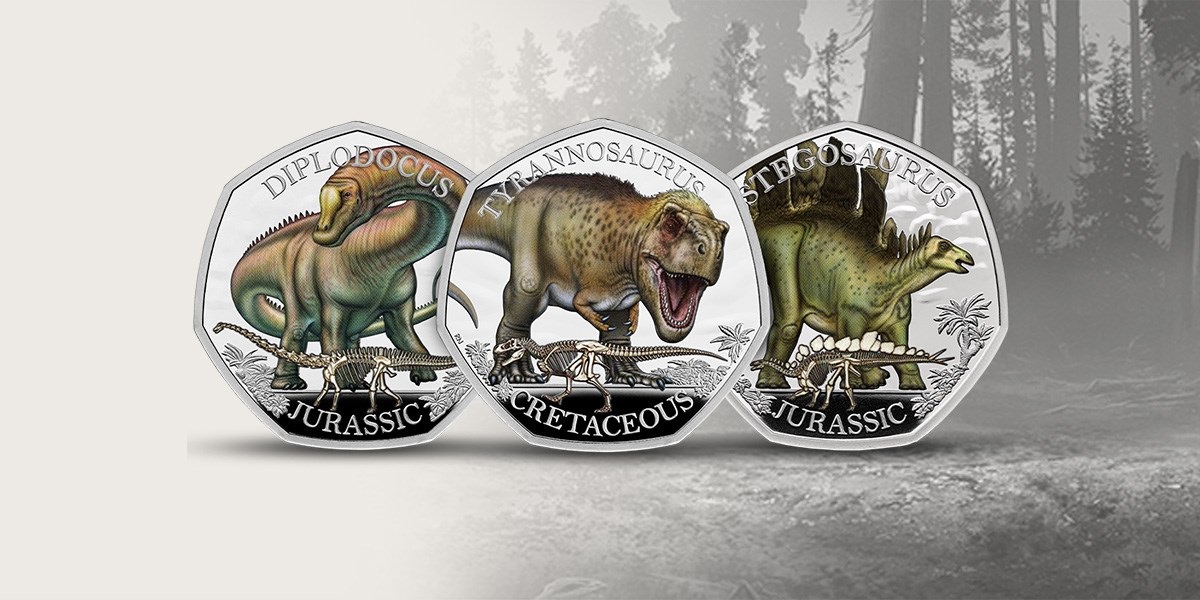 Royal Mint Dinosaurs Iconic Specimens (shop illustration) (zoom)