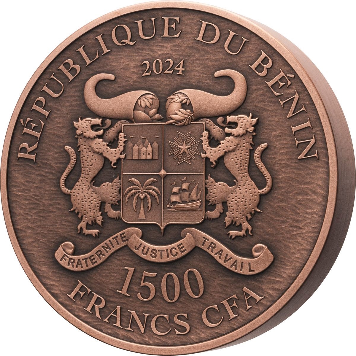 (W024.1.1500.CFA.2024.1.kg.Cu.1146772) 1500 Francs CFA Benin 2024 1 kilogram Antique copper - Chinese Dragon Obverse (zoom)