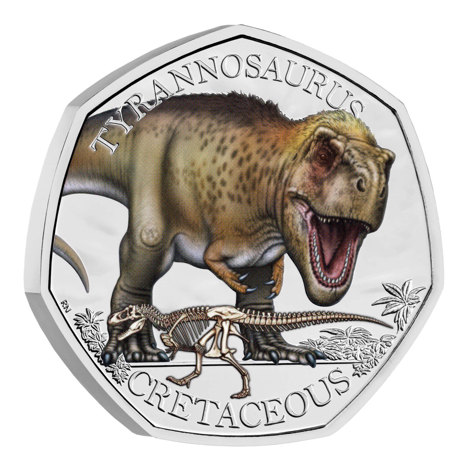 (W185.50.P.2024.UK24TBUC) United Kingdom 50 Pence Tyrannosaurus 2024 BU (coloured) Reverse (zoom)